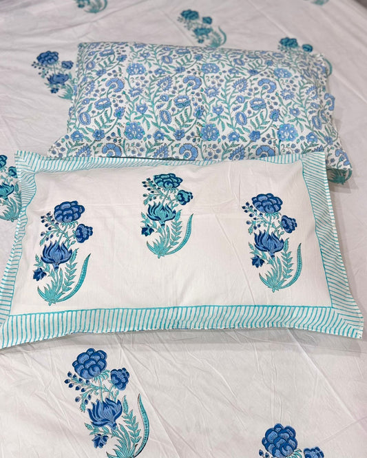 Afreen - The Blue Bloom Bedsheet | Hand Block| Percale Cotton