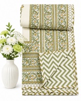 Ahaana green reversible Mulmul cotton dohar – styled view