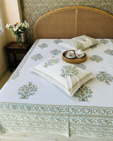 Ahaana green everyday cotton bedsheet – styled bed view