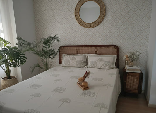 Airawat: The Elephant Bedsheet | Soft Fine Cotton | Grey