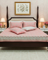 Amod peach floral pure cotton bedsheet – front view