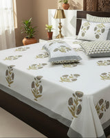 Arunima grey floral pure cotton bedsheet – front view