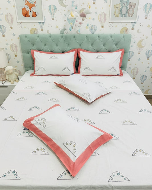 Baadal hand block Soft Fine Cotton kids bedsheet – styled view