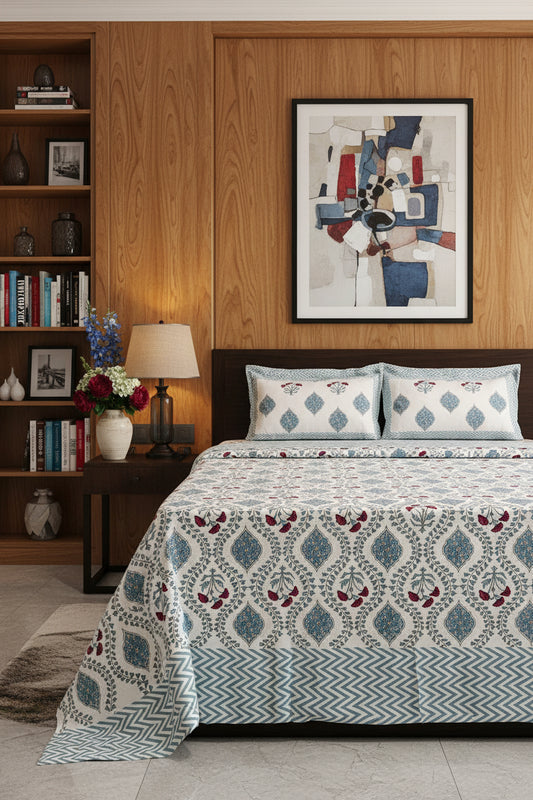 Bahaar - Everyday Cotton Bedsheet | Blue