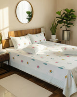 Champa teal buti pure cotton bedsheet – front view
