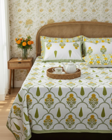 Gulaab green Everyday Cotton bedsheet – styled view