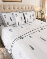 Gulmohar grey bedsheet and dohar bedding set – styled view