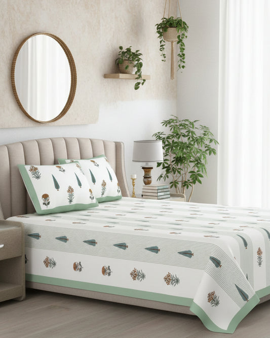 Gulmohar - Everyday Cotton Bedsheet | Green