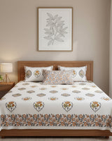 Kamini orange floral pure cotton bedsheet – front view
