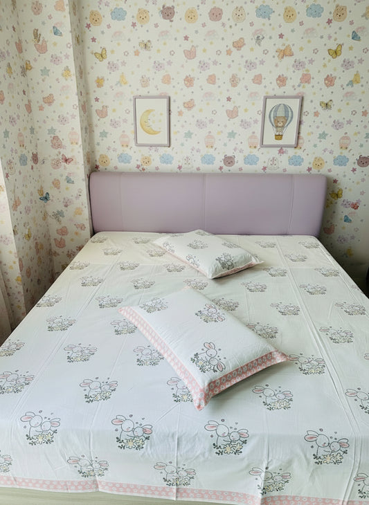 Khargosh - The Bunny Bedsheet | Hand Block | Soft Fine Cotton
