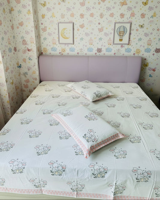 Khargosh hand block Soft Fine Cotton kids bedsheet – front view