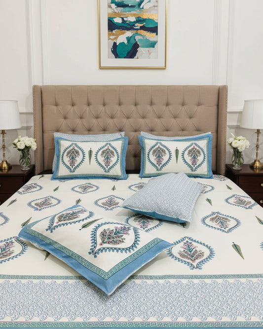 Mrigakshi - Everyday Cotton Bedsheet | Blue