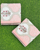 Blush pink Mughal ogee trellis reversible mulmul cotton dohar with a floral spray medallion
