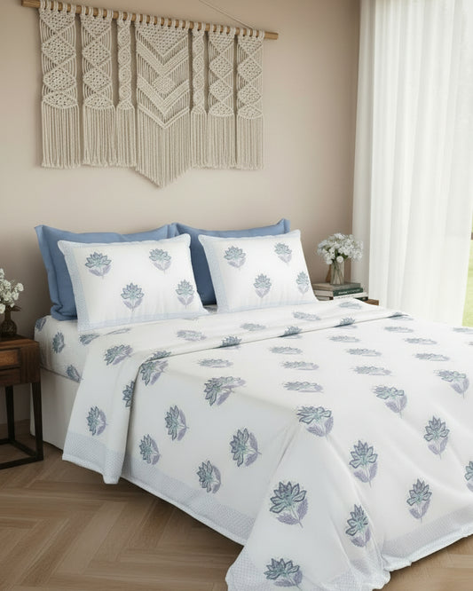 Noor - Percale Cotton Bedsheet | Blue