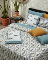 Pallavi blue leaf pure cotton bedsheet – front view