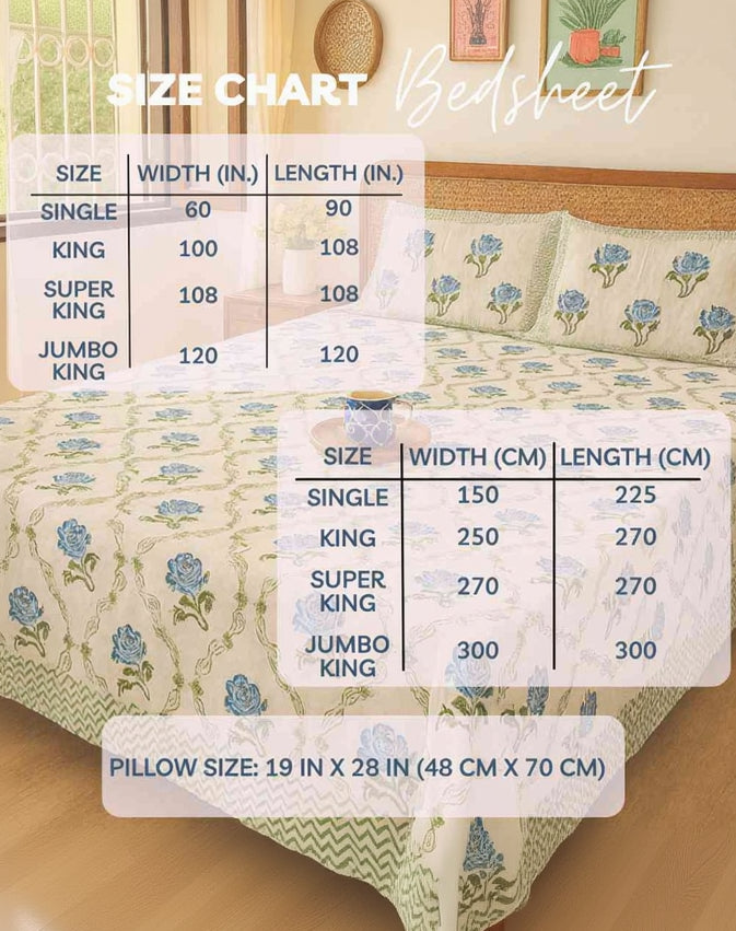 Neelima - Soft Fine Cotton Bedsheet | Hand Block