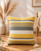 Stripe Sutra - Quilted Everyday Cotton Cushion Cover | Yellow cushion cover