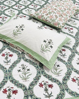 Sugandha green floral pure cotton bedsheet – pillow cover detail