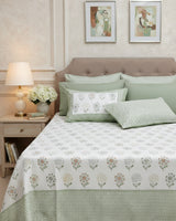 Surajmukhi green Everyday Cotton bedsheet – styled view