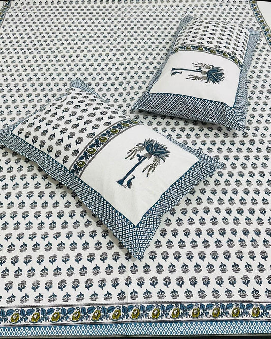 Utsav blue Everyday Cotton Super King bedsheet – front view