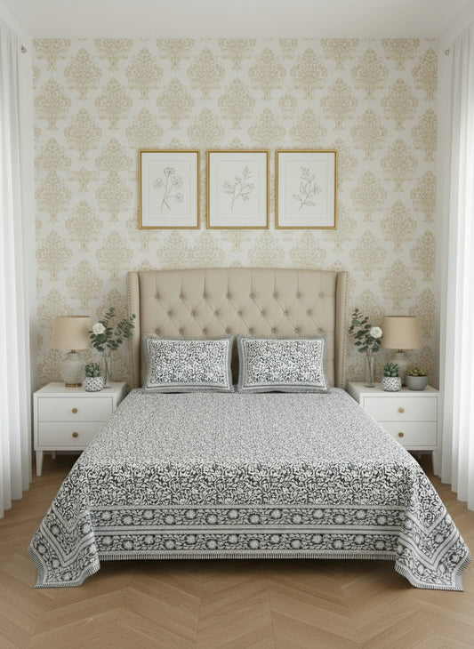 Vanalika - The Forest vine Bedsheet | Everyday Cotton | Grey