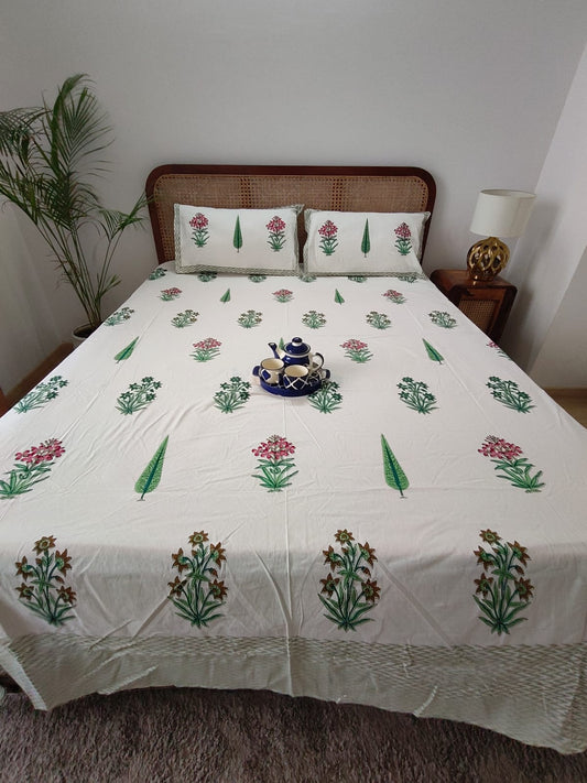 Vasantika - The Spring Bedsheet | Soft Fine Cotton | Olive