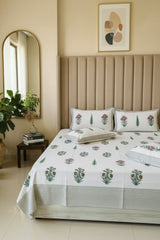 Vasantika olive rose pure cotton bedsheet – front view