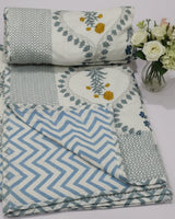 Vasundhara blue reversible mulmul cotton dohar – fabric detail