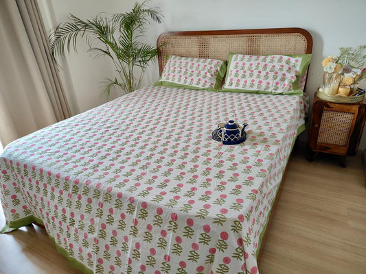 Dahlia - The Vibrant Bedsheet | Hand Block| Soft Fine Cotton