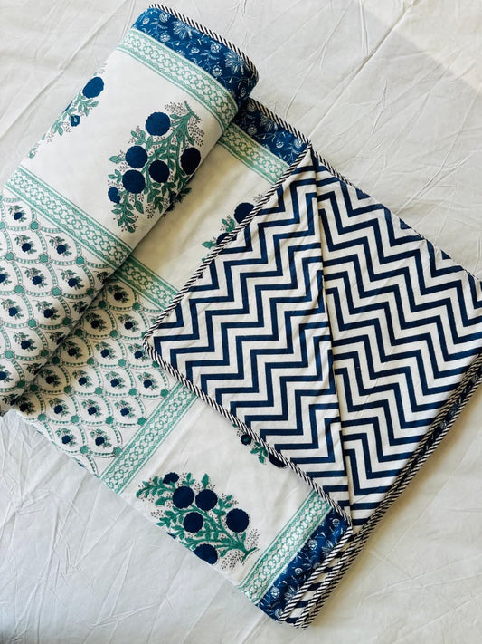 Zara - Reversible Cotton Mulmul Dohar | Blue