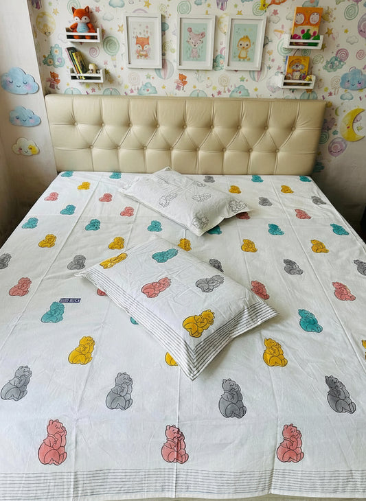 Bhalu - The Gummy Bear Bedsheet | Hand Block | Soft Fine Cotton
