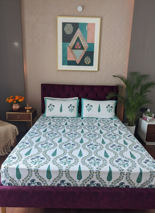 Nilaya - The Homecoming Bedsheet | Soft fine Cotton | Green