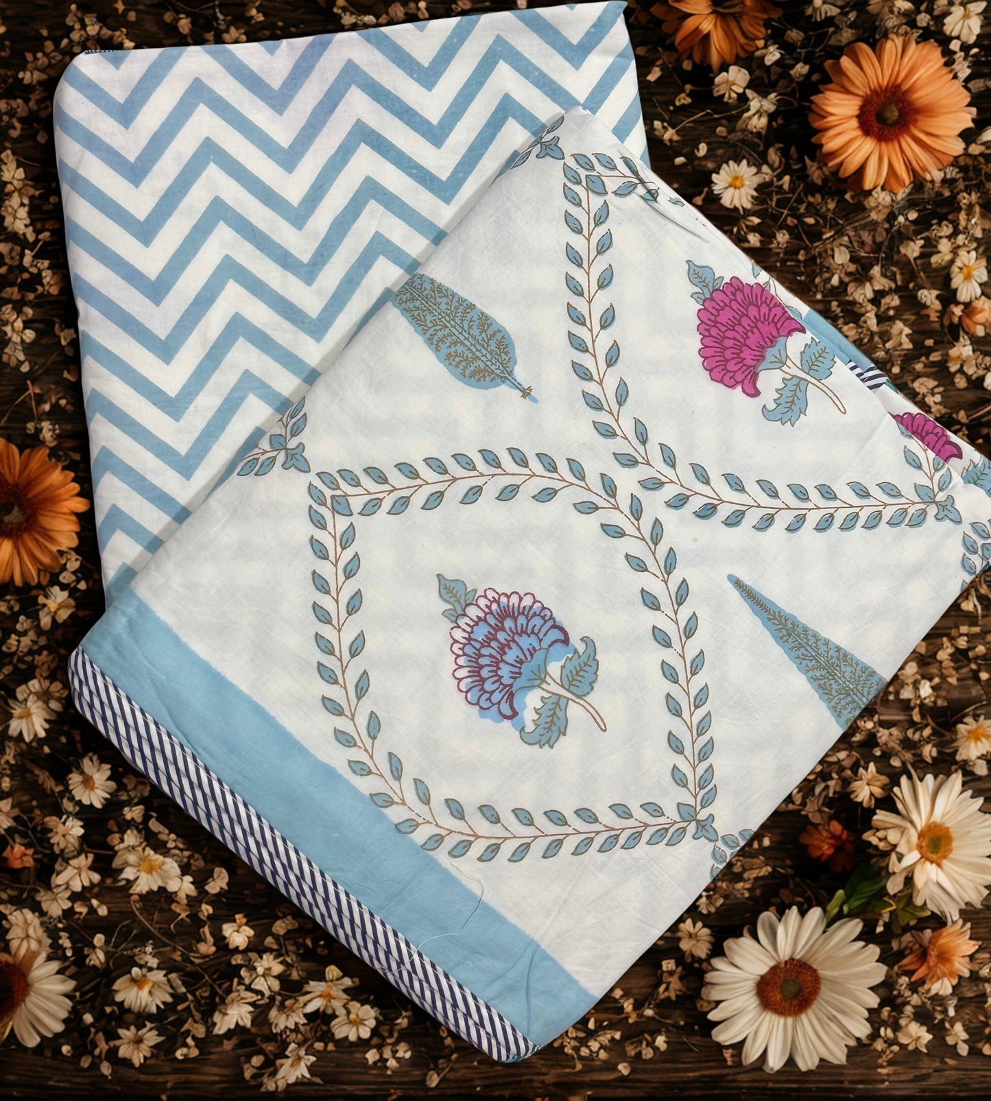 Tarangini - Reversible Cotton Mulmul Dohar | Blue