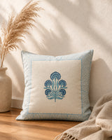 Aabha blue Hand Block Canvas cotton cushion cover – product view