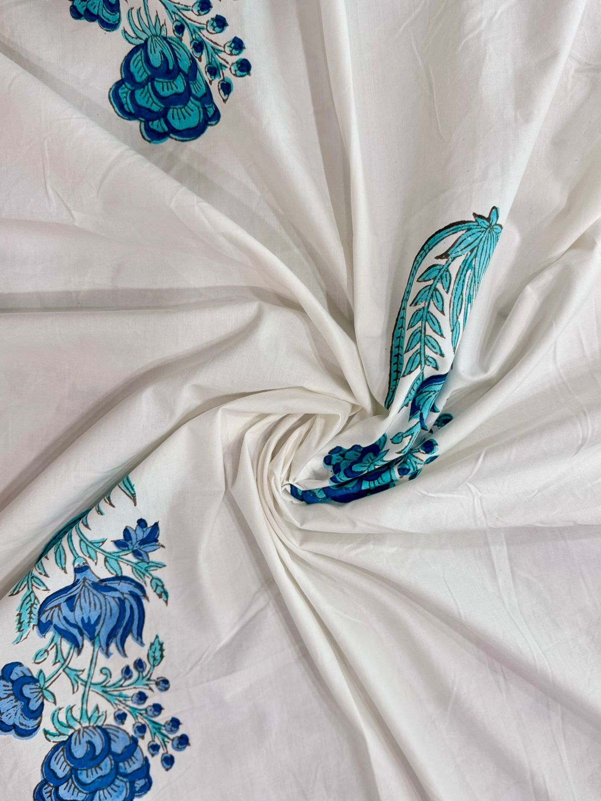 Afreen - The Blue Bloom Bedsheet | Hand Block| Percale Cotton