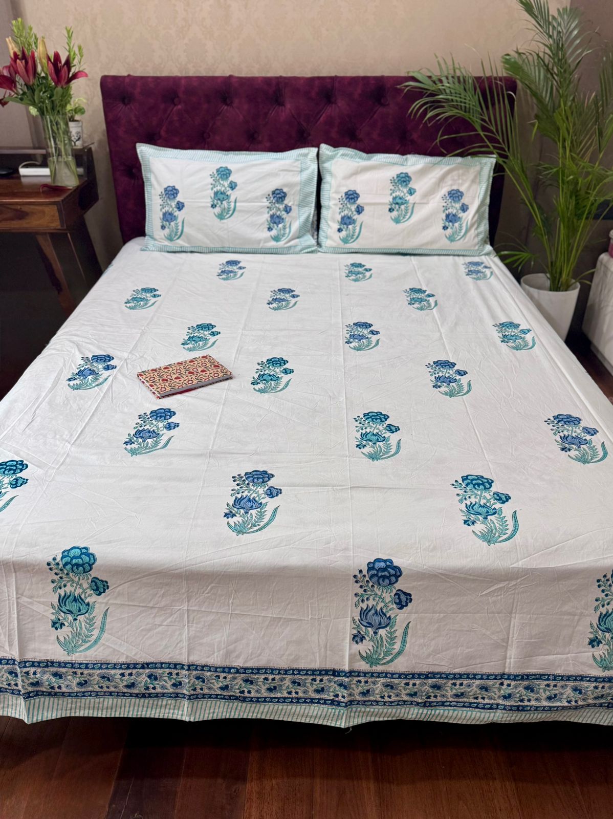 Afreen - The Blue Bloom Bedsheet | Hand Block| Percale Cotton