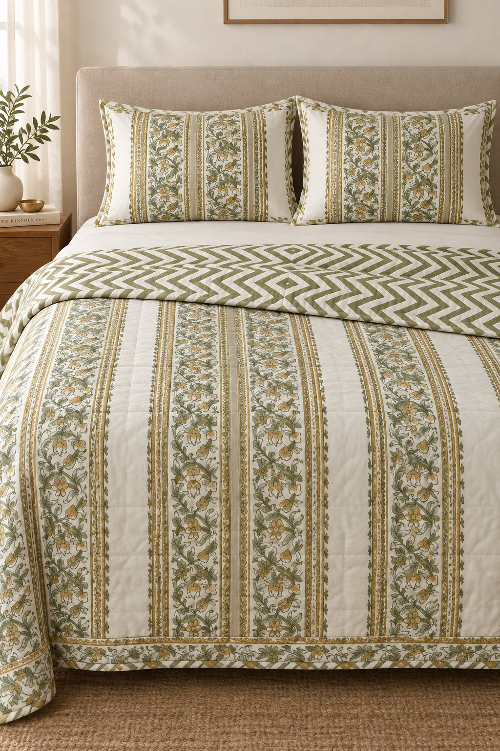 Ahaana green reversible Mulmul cotton dohar – front view