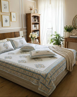 Ahaana blue floral pure cotton bedsheet – left-side view