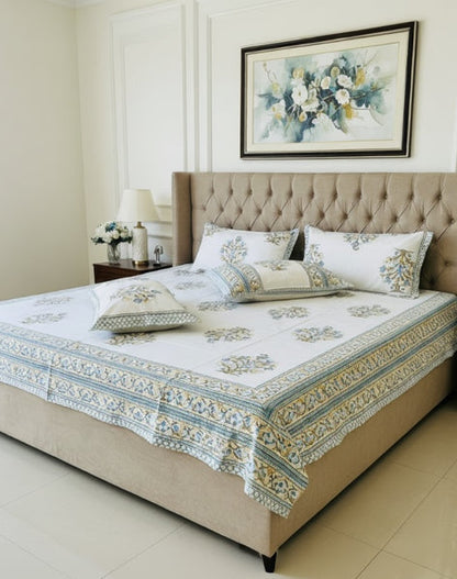 Ahaana blue floral pure cotton bedsheet – right-side view