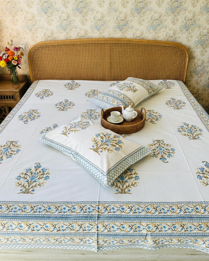 Ahaana blue floral pure cotton bedsheet – front view