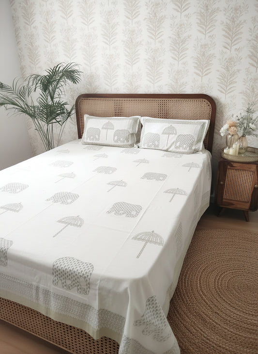 Airawat: The Elephant Bedsheet | Soft Fine Cotton | Grey