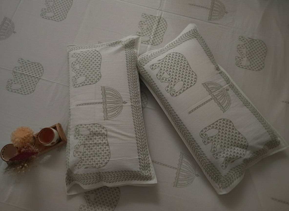 Airawat: The Elephant Bedsheet | Soft Fine Cotton | Grey