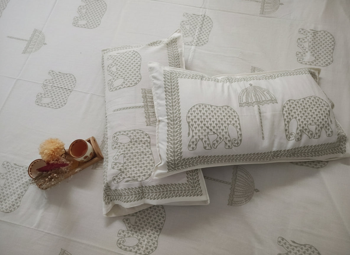 Airawat: The Elephant Bedsheet | Soft Fine Cotton | Grey