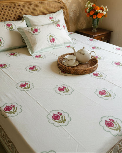 Anaar everyday cotton hand block jumbo king bedsheet – styled bed view