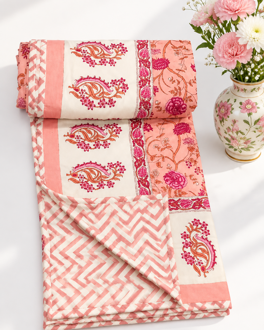 Anvita pink reversible Mulmul cotton dohar – styled view
