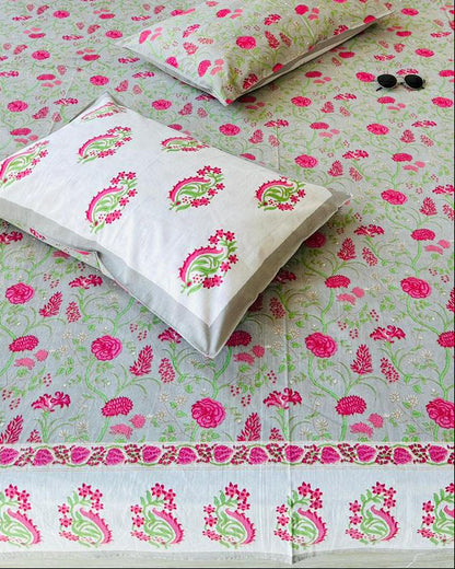 Anvita grey floral pure cotton bedsheet – fabric close-up