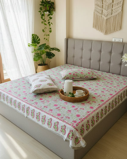 Anvita grey floral pure cotton bedsheet – front view