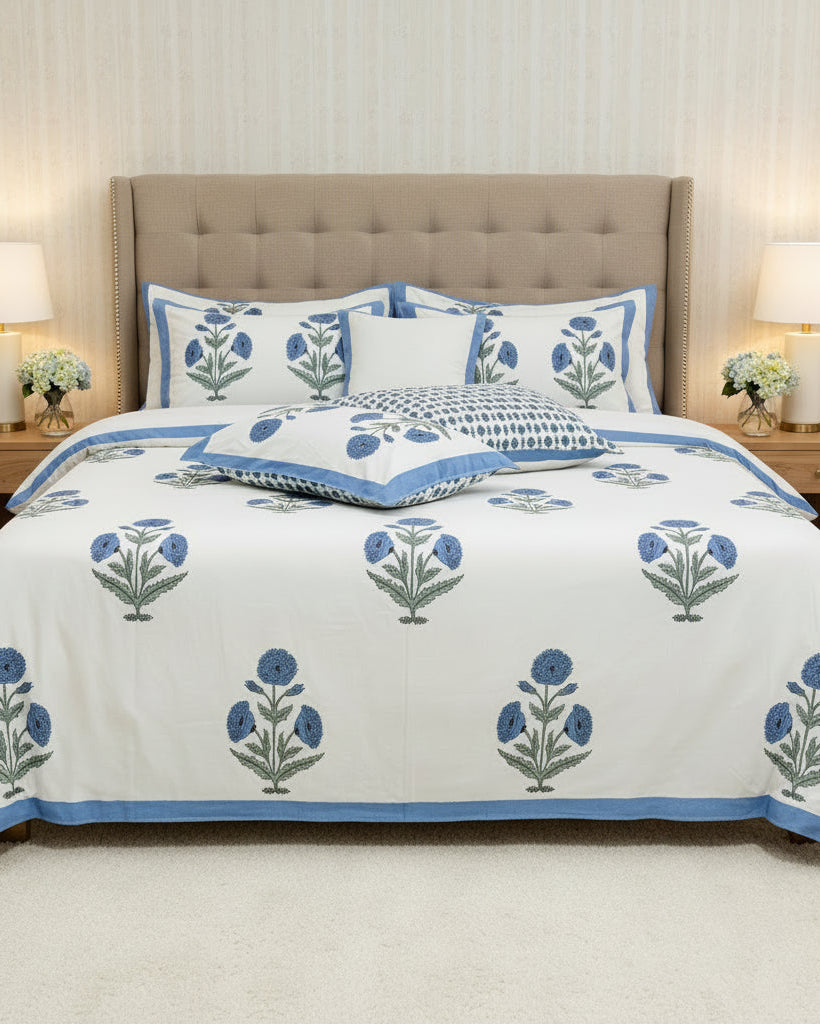 Arunima blue Everyday Cotton bedsheet – styled view