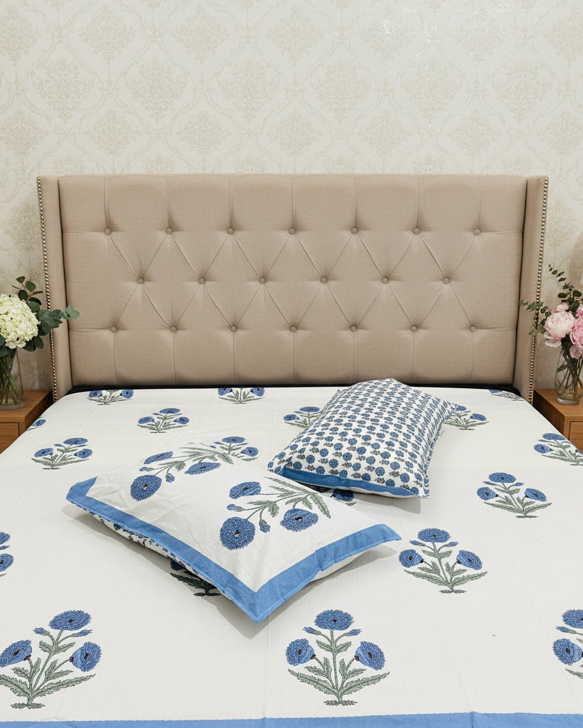 Arunima blue Everyday Cotton bedsheet – pillow detail