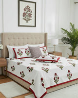 Arunima red Everyday Cotton bedsheet – styled on bed